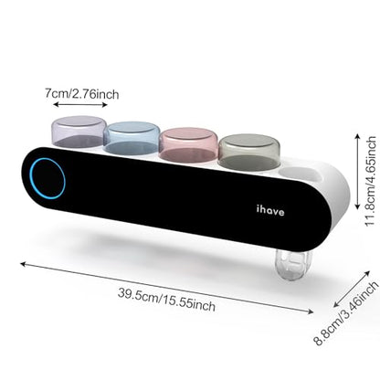 iHave UV Toothbrush Sanitizer Holder Wall Mount Toothpaste Dispenser, 4-Cup | Auto-Cycle Disinfection Toothbrush Holders for Bathrooms with UV Toothbrush Sanitizer & Toothpaste Dispenser, Breathing Light - color: Uv Black 4 Cups