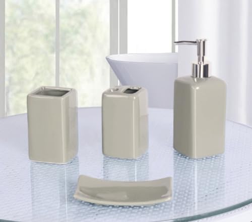 Bathroom Countertop Accesory Set 4 Piece Solid Ceramic (Silver Grey) - style: Silver Grey