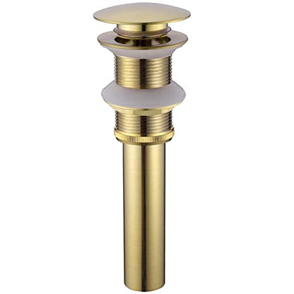 Brushed Gold Pop Up Drain for Bathroom Sink Without Overflow | Brass, Basin Vessel Detachable Basket Drain Strainer Stopper Assembly