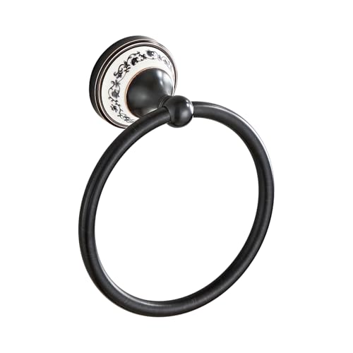 Black Towel Ring Zinc Alloy Bathroom Kitchen Hand Ring Wall Mounted Bathroom Kitchen Towel Rack Heavy Duty Towel Hanger for Bath YIGUANXIN - color: Black, size: Towel Ring