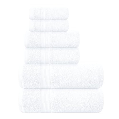 BOUTIQUO 6 Pack Cotton Towel Set, Contains 2 Bath Towels 27x54 inch, 2 Hand Towels 16x24 inch & 2 Wash Coths 12x12 inch, Ideal Everyday use, Ultra Soft Compact & Lightweight - White - color: White, size: 6 Piece Towel Set