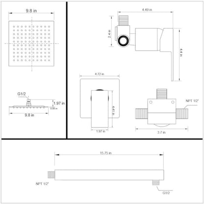 Shower Faucet Set Brushed Nickel Bathroom Rainfall 10 Inch Shower Head System Single Handle Shower Trim Kit with Valve - color: Brushed Nickel, size: 10 Inch (Wall Mount)