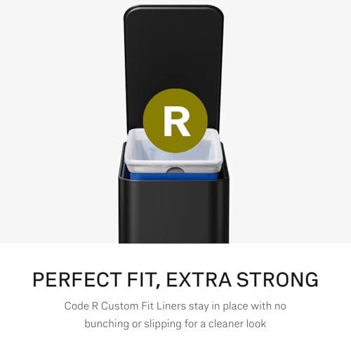 simplehuman Slim Step Can, 9L / 2.4 Gallon Primary Bathroom Trash Can, Liner Pocket®, Sleek Internal Hinge, 150,000-Step All-Steel Pedal, Lid Shox® Silent Close, Matte Black Steel - color: Matte Black, size: 9L