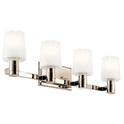 Kichler Adani 4-Light Bathroom Vanity Light, Polished Nickel | Modern vanity light with opal glass for bathrooms and powder rooms (30" x 8.25"), 55177PN - color: Polished Nickel, size: 30"