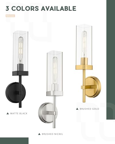Set of 2 Matte Black Bathroom Wall Sconces with Square Clear Glass | Modern bathroom vanity light fixtures, upward-only mount, E26 base, hardwired, bulbs not included, 2-pack, VL262-MB-2PK - color: Black-Square Clear Glass, 2-Pack