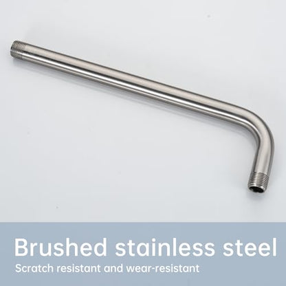 Joyrain Shower Arm Extension with Flange Base, 304 Stainless Steel Extension Pipe, Adjustable Flexible Shower Arm (Brushed stainless teel, 12-Inch L-Shaped Extension Arm) - color: L-Shaped Extension Arm( 12-In), size: Brushed stainless teel