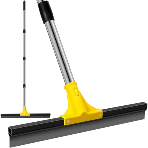 Floor Squeegee for Concrete and Tile Cleaning, 24'' Heavy Duty Rubber Wiper with 60'' Long Adjustable Handle Water Scraper for Bathroom Shower Glass Garage Glass Window(Yellow - color: Yellow, size: 24'' Silicone Blade