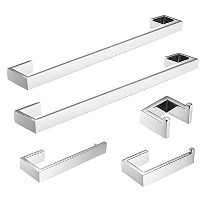 Fapully 5 Piece Bathroom Hardware Accessories Set Chrome Polish | Wall Mounted | Stainless Steel - color: Polished Chrome, style: 5 Piece
