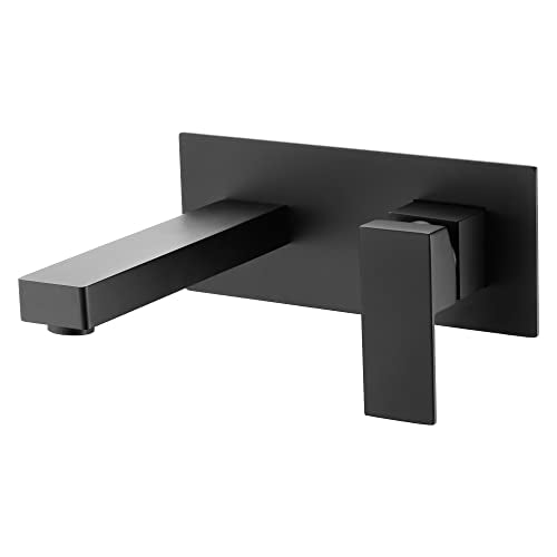 SUMERAIN Matte Black Wall Mount Bathroom Sink Faucet Lavatory Vessel Faucet, Brass Rough-in Valve Included - color: Matte Black, size: Right-Handed