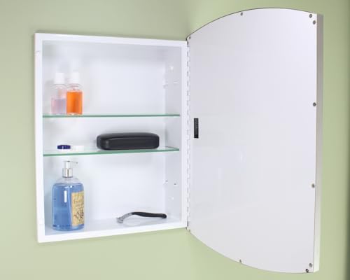 16x20 Harper Crescent Metal Framed Rectangle Recessed Bathroom Medicine Cabinet, Arced Mirror, 14x18 in-Wall Opening, Adjustable Glass Shelves, Magnet Close, Brushed Nickel - color: Brushed Nickel, size: 16x20