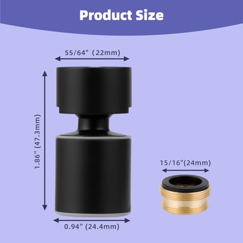 Hibbent NSF/ANSI/CAN 61 Certified Faucet Aerator, 360 Degree Swivel Kitchen Sink Aerator, CUPC Certification Dual-function Sprayer Faucet Replacement Part 55/64 Inch Female Thread - Matte Black - color: Matte Black