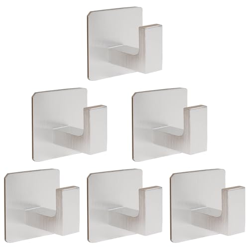 Bath Towel Hooks, 6 Pack Self Adhesive Square Coat Hooks, Sturdy No Drilling Robe Hook, Heavy Duty Aluminum Clothes Hanger, Wall Hooks for Bathroom Bedroom Kitchen (2 in, Silver) - color: Sliver, size: 6 Pack