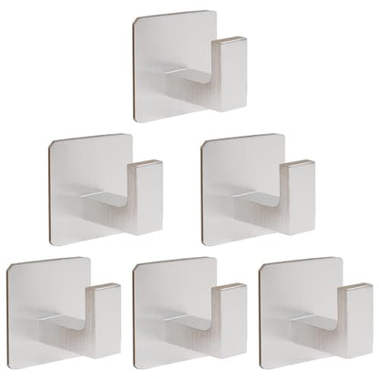 Bath Towel Hooks, 6 Pack Self Adhesive Square Coat Hooks, Sturdy No Drilling Robe Hook, Heavy Duty Aluminum Clothes Hanger, Wall Hooks for Bathroom Bedroom Kitchen (2 in, Silver) - color: Sliver, size: 6 Pack