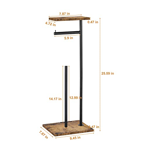 Toilet Paper Holder Stand Bathroom Toilet Paper Roll Holder with Shelf, Free Standing Toilet Paper Holders Floor Stand Freestanding Tissue Dispenser for Reserve Wipe Mega Rolls, Phone - color: Rustic Brown