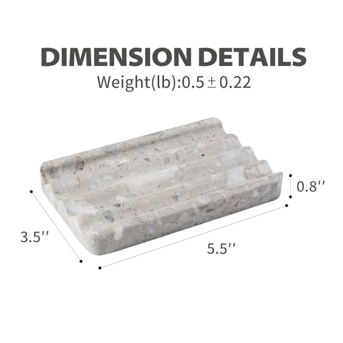 Karibiber Soap Holder for Bathroom, Grey Marble Soap Dish for Kitchen Countertop, Soap Tray with Creative Wavy Design, Soap Saver for Bath Tub, Sponges, Italian Natural Stone - color: Grey