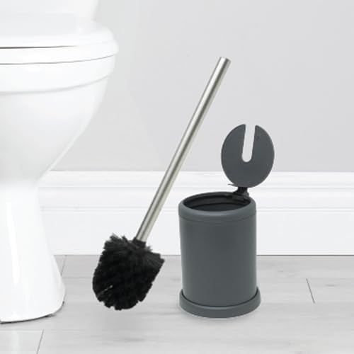 Toilet Bowl Cleaning Brush, Self-Closing Lid, Stainless-Steel Holder, 360 Degree Brush Head, Fingerprint-Proof, Rust Resistant, Compact Size (1 Pack, Grey) - color: Gray