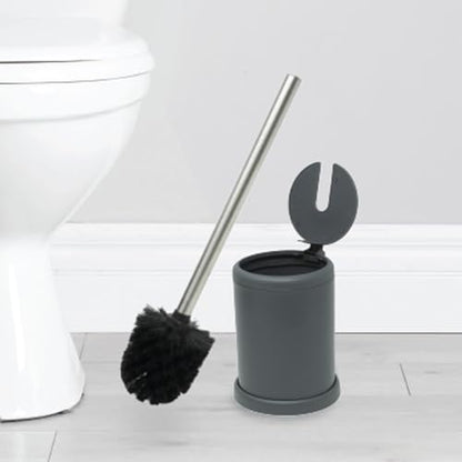Toilet Bowl Cleaning Brush, Self-Closing Lid, Stainless-Steel Holder, 360 Degree Brush Head, Fingerprint-Proof, Rust Resistant, Compact Size (1 Pack, Grey) - color: Gray
