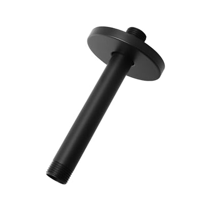 Straight Shower Arm with Flange, Ceiling Mount 6" Rainfall Shower Head Arm Extension Replacement, High Pressure & Hard Water Compatible, Matte Black - color: Round Matte Black 6 Inch