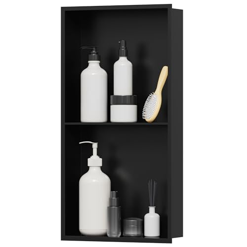 Shower Niche 24"×12" No Tile Needed, Matte Black Recessed Wall Niche, Stainless Steel, Waterproof Rust Resistant, 4in Deep for Bathroom Shower Room - size: 12"W x 24"H x 4"D