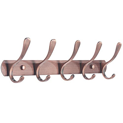 SKOLOO Coat Rack Wall Mount - Modern, Metal Wall Coat Rack with 5 Hooks, Sturdy Wall Hook Rack Rail for Hanging Coat, Jacket, Clothes, Hat, Red Copper - color: Retro Red