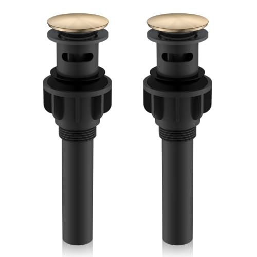 2 Pack Champagne Bronze Bathroom Sink Drain Assembly with Overflow | Bathroom Vanity Sink Drain Assembly, Built-in Anti-Clogging Strainer, Plastic Pop Up Drain for Bathroom Vanity Lavatory Sink - color: Champagne Bronze X 2, size: Big Pop up Cap (With Ove
