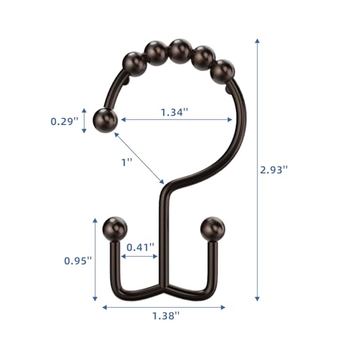 Bronze Shower Curtain Hooks Double Sided with Roller Balls | for Bathroom Rods, for Shower Curtain and Liner, Smooth Gliding, Rustproof Metal, Set of 12 Hooks - color: Bronze