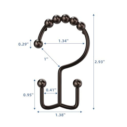 Bronze Shower Curtain Hooks Double Sided with Roller Balls | for Bathroom Rods, for Shower Curtain and Liner, Smooth Gliding, Rustproof Metal, Set of 12 Hooks - color: Bronze