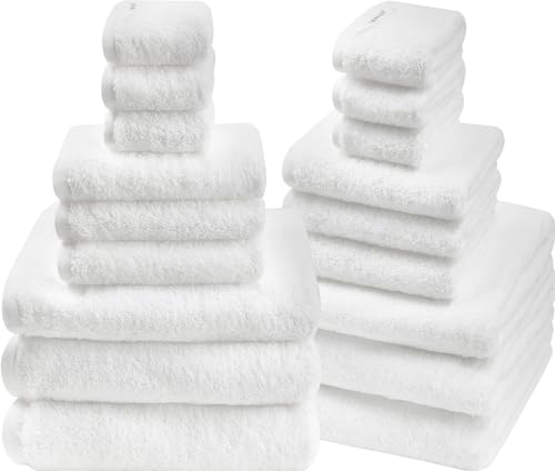 18-Piece Cotton Bath Towel Set with Hanging Loops for Bathroom, White | Stock-up towel set for family bathrooms, guest baths, multi-bath homes, and wash-day rotation, OEKO-TEX certified, easy care - color: A03: White