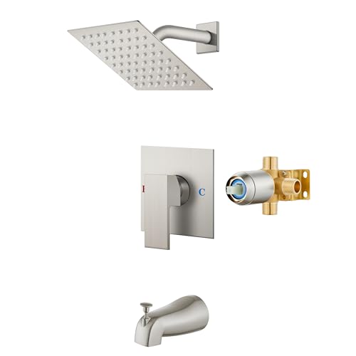 Airuida 6 Inch Shower Faucet Set,Bathtub Faucet Kit,Brushed Nickel | Shower Tub Faucet Set,Male Threads Rough-In Valve,Square Head Shower System - color: Nickel, size: 6 Inch
