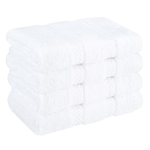 American Soft Linen 100% Cotton Luxury Turkish Towels, 4 PC Washcloth Set | Soft Absorbent Quick Dry OEKO Tex Standard 100 Certificated Durable Machine Washable Premium Hotel Quality - color: Bright White, size: 13"x13"