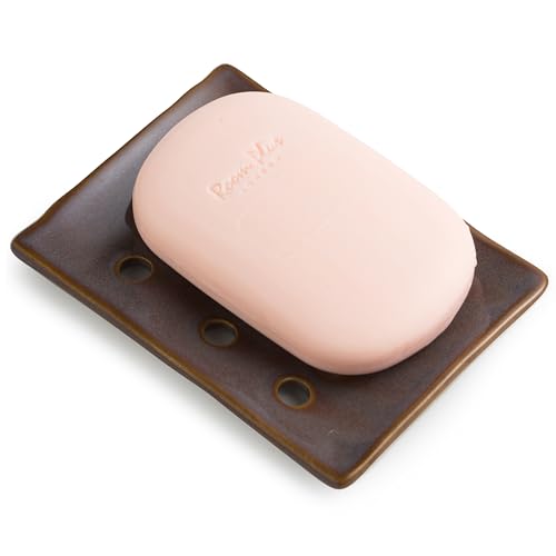 Ceramic Soap Dish with Self Draining for Shower & Kitchen | Ceramic Bar Soap Holder, Vintage Drainer for Bathroom & Countertop, Raised Ridges Keep Dry, Non-Slip Stable, Purple - color: Purple, size: with Drain Holes