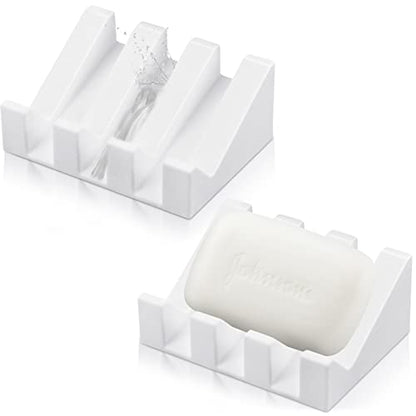 2 Pieces Silicone Soap Dish Self Draining Soap Dish Shower Waterfall Bar Soap Holder Tray with Drain Soap Saver for Kitchen Bathroom Accessories (Bright White) - color: Bright White