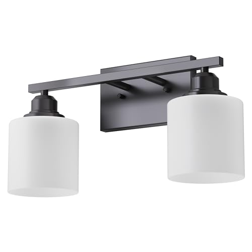 Modern Bathroom Lights - 2-Light Vanity Fixtures with Milky White Glass Shades, Anti-Rust Matte Black Finish, E26 Base - color: Black-2 Light