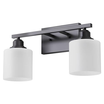 Modern Bathroom Lights - 2-Light Vanity Fixtures with Milky White Glass Shades, Anti-Rust Matte Black Finish, E26 Base - color: Black-2 Light