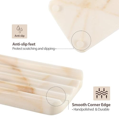 Koville 2PCS Natural Marble Soap Dishes for Shower, Golden Calacatta Marble Soap Dish, Stone Soap Tray for Bathroom, Bar Soap Holder for Sink, Stripe Grooves Saver Keep Bars Dry Easy Clean - color: Golden Calacatta