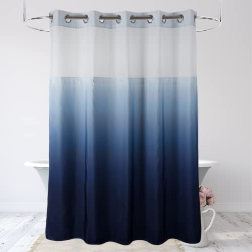 71" W x 74" L Hook Free Fabric Shower Curtain with Polyester Snap-in Liner with Magnets–Hotel Quality Top See Through Gradient Blue - color: Gradient Blue, size: 65"W x 76.4"L (Pack of 1)