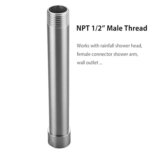 Shower Arm Extender 8 Inch Extension Arm for Rainfall and Handheld Shower Head, Stainless Steel Straight Shower Arm Extension, Female to Male NPT 1/2 Inch, Brushed Nickel - color: Brushed Nickel, style: 8-Inch