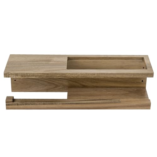 MyGift Wood Toilet Paper Holder with Magazine Rack, Bathroom Magazine Holder Wall Mounted, Durable & Functional, Premium Acacia