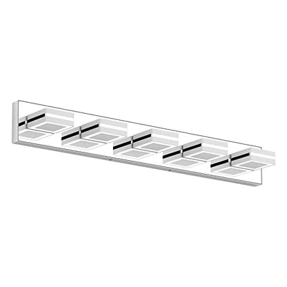 Ralbay 5 Light Modern LED Vanity Light Chrome Bathroom Light Fixtures Acrylic Up and Down Bathroom Wall Mounted Lighting Over Mirror - color: Chrome, size: 5 Light
