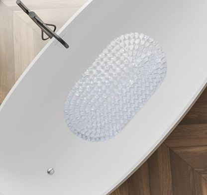 Splash Home Diamond Bathtub Mat Non-Slip, Shower Mat with 58 Suction Cups and Drain Holes Bath, 27 L x 15 W Inches, Machine Washable, PVC - Clear