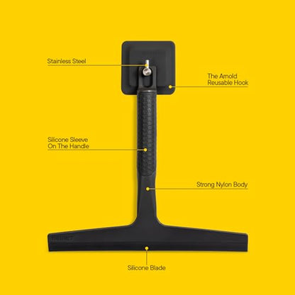 TOOLETRIES The Squeegee & Hook Glass Shower Squeegee – 10 Inch | Silicone grip shower squeegee for glass, mirrors and windows with a matching storage hook.