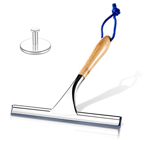 ToiletTree Products All Purpose Bamboo Stainless Steel Squeegee - Rust Proof Deluxe Squeegee with Hanging Hook – Hand Wiper for Shower Doors, Bathroom, Car Window & Kitchen (Bamboo)