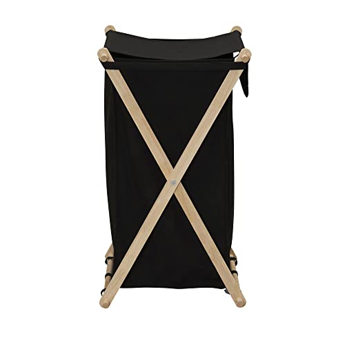 Household Essentials X-Frame Wood Laundry Hamper, Folding Wood Frame with Washable Poly-Cotton Bag,Black, Large - color: Black, style: Hamper