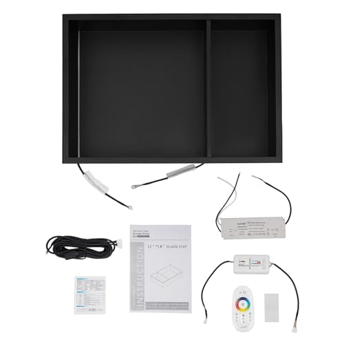 12 * 18In RGB LED Light Shower Niche, 2-Tier Stainless Steel Recessed Storage with Remote Control, Black No Tile Needed Wall Niche for Bathroom Storage Built-in Installation (12x18in RGB) - size: 12x18in RGB