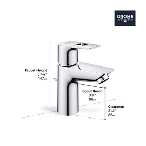 GROHE 23084001 Bauloop, Single Hole Single-Handle S-Size Bathroom Faucet 1.2 GPM, Chrome - size: S-Size - With Drain