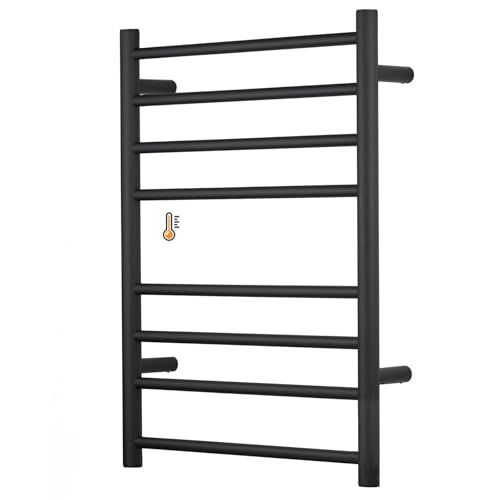 (1 Pack Yariwiz) Electric Towel Warmer for Bathroom Wall Mounted Drying Rack Plug-in Electric Heated Towel Rack Stainless Steel Round 8 Bars Bath Towel Heater Black - size: Size 2