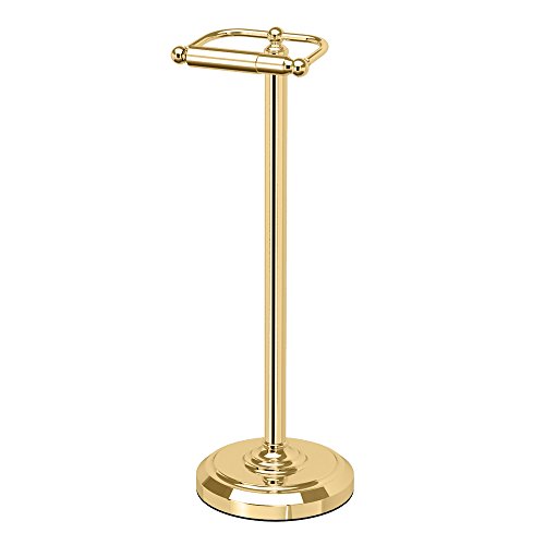 Home Accents Toilet Paper Holder Stand, Brass Finish, Freestanding Bathroom Floor Stand, Weighted Base, 22 Inch - color: Polished Brass
