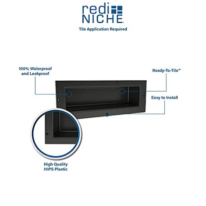 Tile Redi USA Niche Single Recessed Shower Shelf – Black, One Inner Shelf, 16-Inch Width x 6-Inch Height x 4-Inch Depth (RN166S-BI) - size: 6" H x 16" W (1 Shelf)