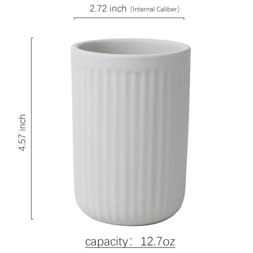 BosilunLife Ceramic Toothbrush Holder - 12oz Bathroom Toothbrush Holder Light Grey Tooth Brush Holders Tumbler Cups Reusable Toothbrush Mouthwash Cup Small Toothbrush and Toothpaste Holder - color: Grey-vsc, size: striped-cylinder