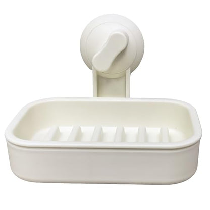 FixtureDisplays® Soap Dish with Suction Cup Wall Mount, Double Layer Self Draining Soap Holder, No Drill PP Plastic Soap Tray for Bathroom Kitchen Sink, 5.43 x 3.86 x 3.94 Inch 22054-2D